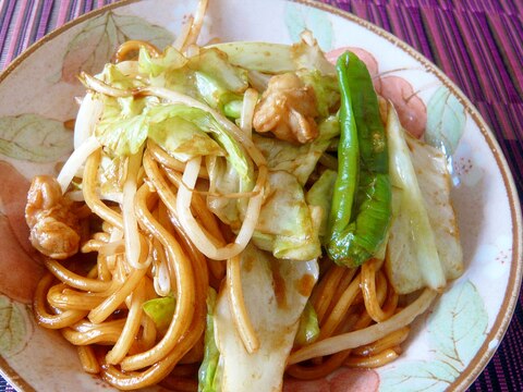 ❤　鶏せせり＆しし唐入り焼きそば　❤